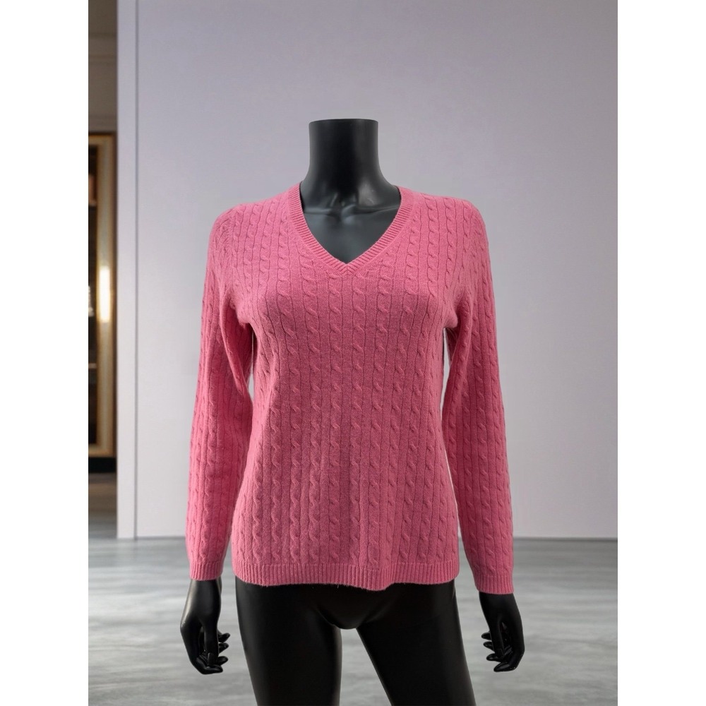 Charter Club 100% Cashmere Pink Cable‎ Knit V-Neck Sweater Petite PS